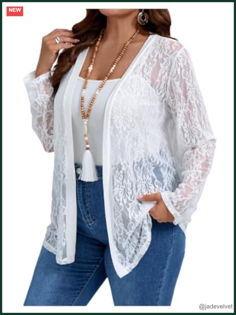 Plus Size Floral Lace Jacket Sheer Mesh Open Front Cardigan